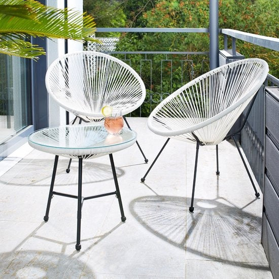 tectake® - Tuinmeubel-bistroset - 2 stoelen en 1 tafel - Retro Egg Chairs in Acapulco-stijl - Weerbestendig binnen- en buitengebruik - Tuinset voor terras of balkon - Zwart