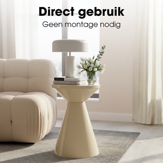 Mica Decorations Jim Bijzettafel - Bijzettafel Rond H45 x Ø31 cm - Ijzeren Tafeltje voor Woonkamer of Slaapkamer - Plantentafeltje - Nachtkastje Industrieel - Beige