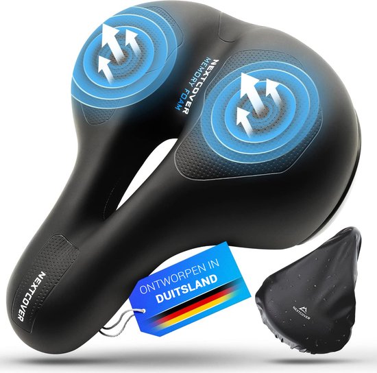 Nextcover Fietszadel - Airflow - Ergonomisch - Memory Foam - Zwart