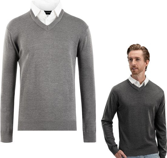 Milanoro - Herenpullover met overhemdkraag - Donkergrijs - S
