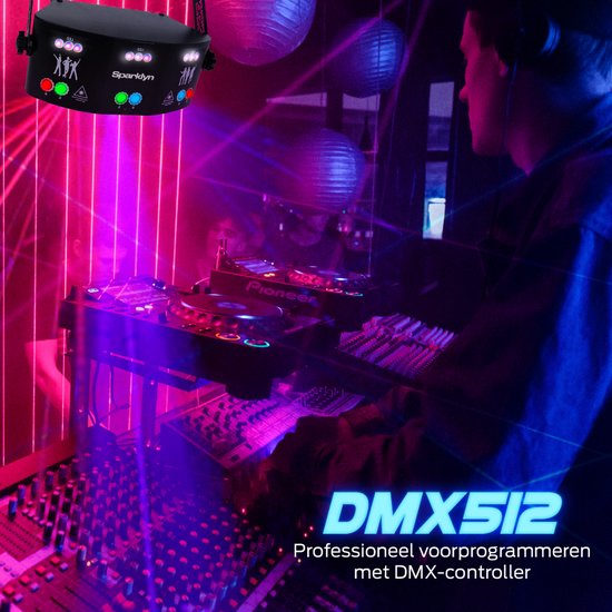 Sparklyn Professionele Disco Laser met 15 Eyes - 120 lichtcombinaties - Afstandsbediening - DMX Bestuurbaar - Discolamp - Zwart