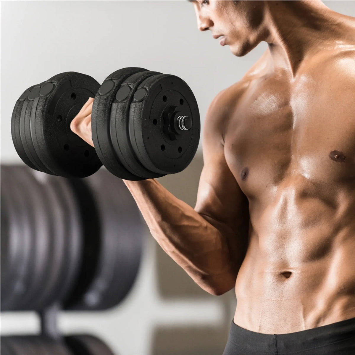 Yaheetech Dumbbellset 25 kg – Voorzien Van 12 Verstelbare Gewichtsschijven En Antislip Handgrepen En Stersluitingen – Voor Krachttraining En Spieropbouw – Zwart Kunststof Cement En Metaal – 43 x 21 x 21 cm