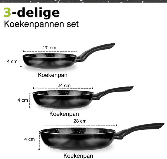 CeraFusion Keramische Pannenset 3-delig - Koekenpan 20, 24 & 28 cm - Koekenpannen -Koekenpannenset - Inductie Pannen - Pan - PFAS Vrij