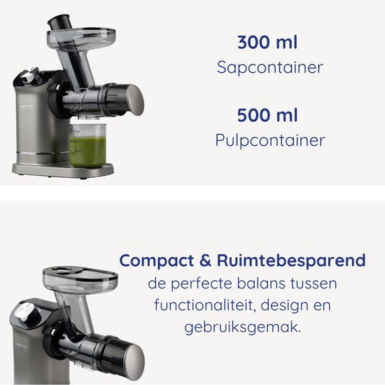 Safecourt Kitchen – Slowjuicer – 700 ml & Koude Persing – Voorzien Van Stille Motor En Druppelstop – Voor Vers Sap Van Groenten En Fruit – Grijs Kunststof