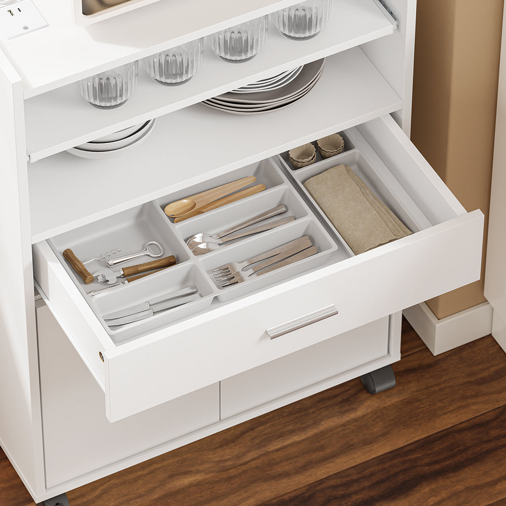 SoBuy Keukenwagen met 4-in-1 Stopcontacten - Wielen en Poten - Wit - 61,5 x 40 x 92 cm