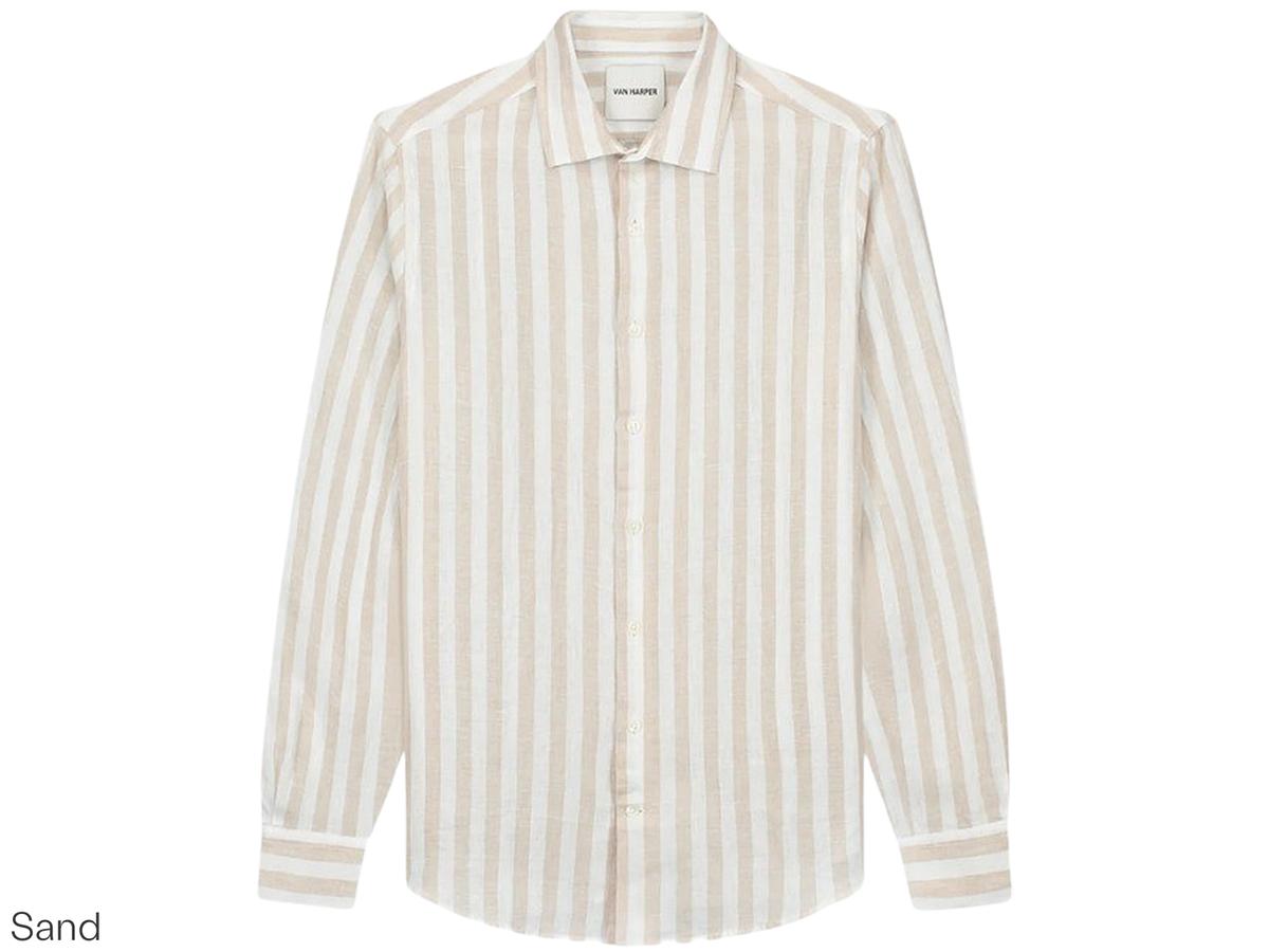 Van Harper Linnen Overhemd - Regular Fit - maat XL - Leaf Green Stripe