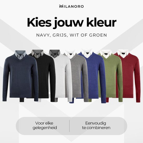 Milanoro - Herenpullover met overhemdkraag - Donkergrijs - S
