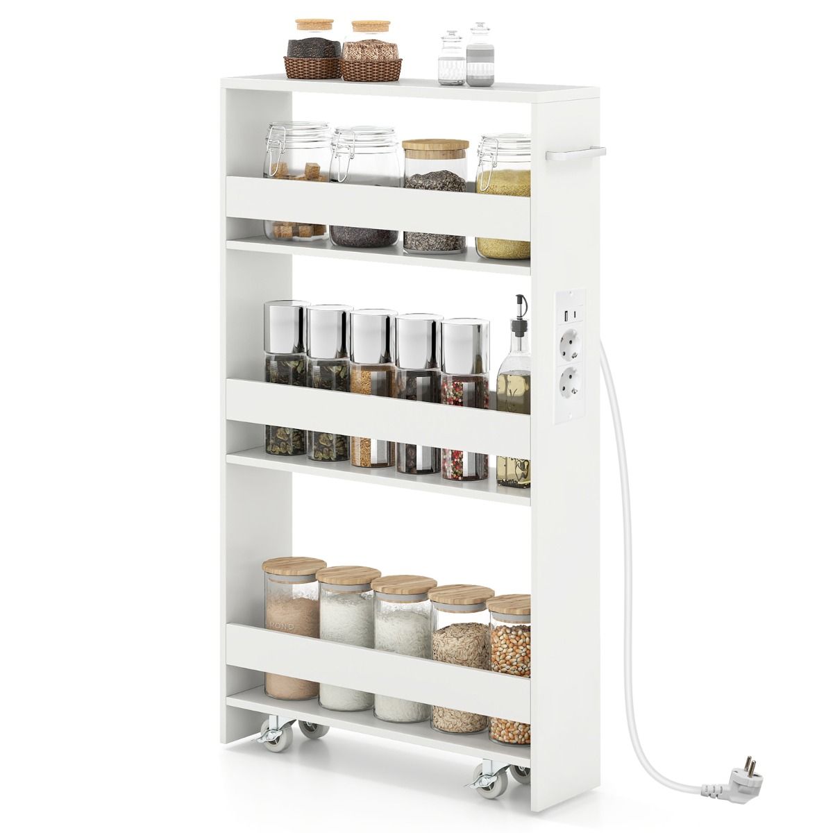 Coast Opbergkar met oplaadstation - ultradun 4-laags ontwerp - handgreep en wielen - wit