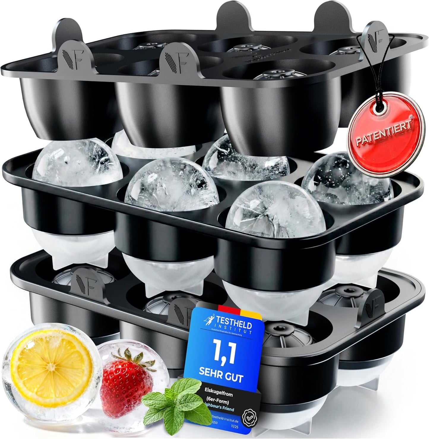 Neighbour's Friend - 2x Gepatenteerde XXL ijsblokjesvorm Platinum - ronde grote ijsblokjesvorm voor cocktails, gin & dranken - 12 ijsballen