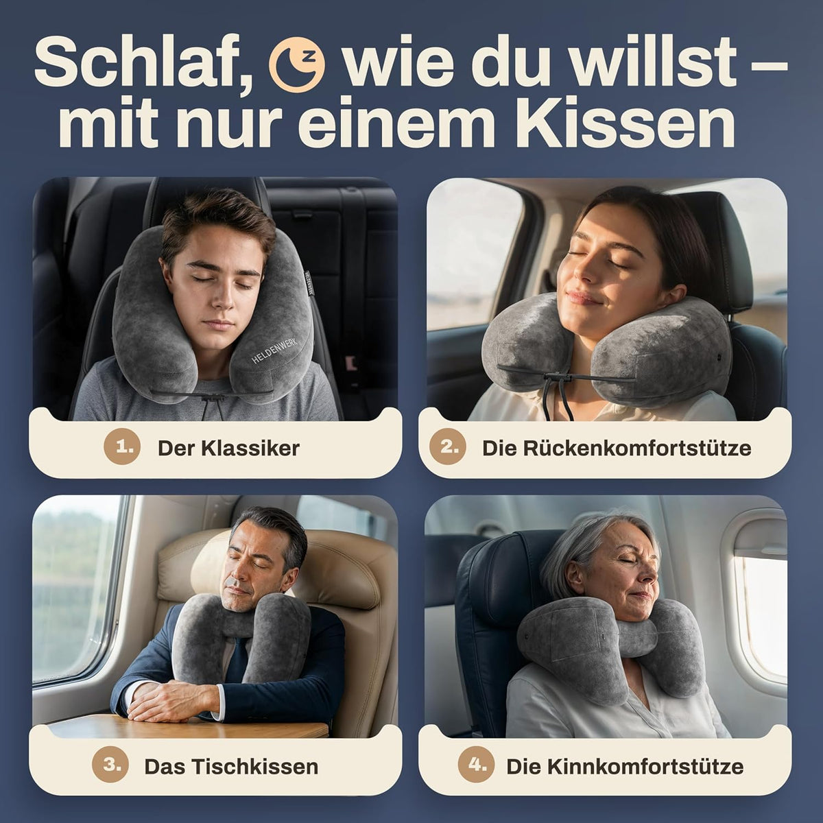Heldenwerk Premium Air Nekkussen Opblaasbaar - Donkergrijs - Maat Klein - Inclusief Capuchon en Oordopjes
