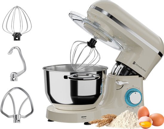 KitchenBrothers Keukenrobot - Keukenrobot - 6,2L - Mixer met Mengkom - Keukenmixer - 2000W - Champagne