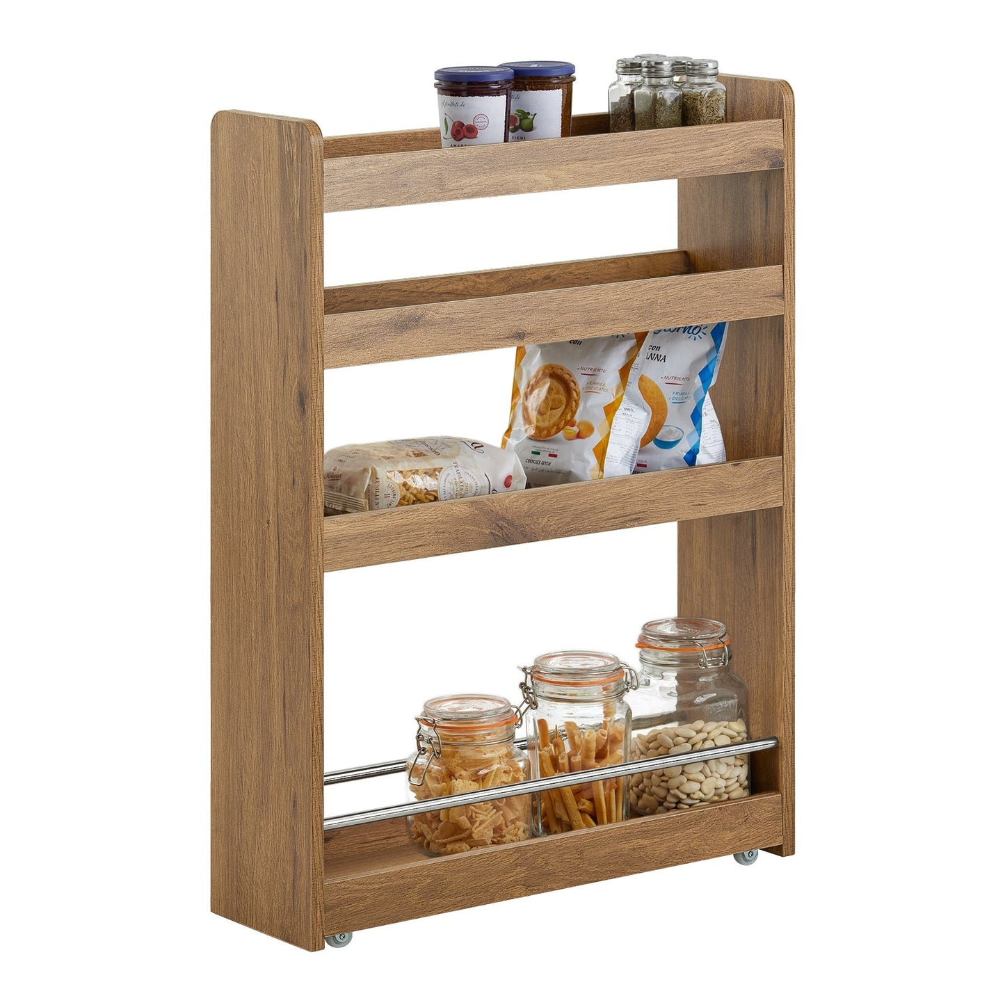 SoBuy Keukenrek 4-Laags op wielen - Max. 20 kg - 60 x 19 x 81 cm - Bruin