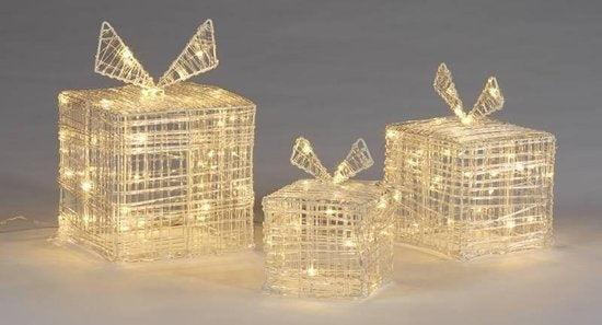 Nampook - 3 Geschenkdozen met kerstverlichting - 90 LEDs en timer