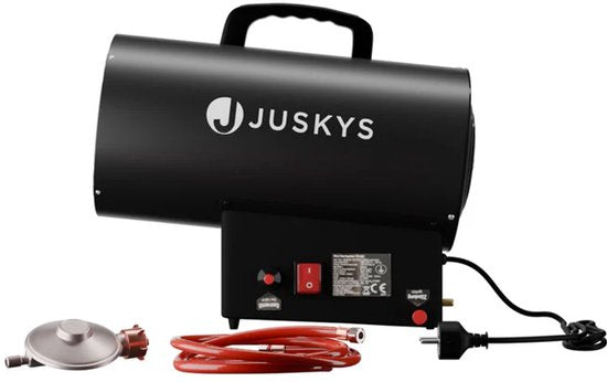 Juskys – Gasheteluchtkanon – 10 kW – Voorzien Van Piezo-Ontsteking En Inclusief Gasregelaar - Met Slang – Zwart Staal - Kunststof