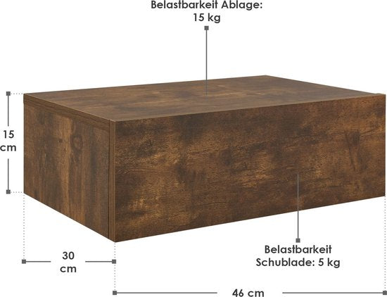 Zwevend Nachtkastje - Houtkleur - Incl. Lade - Set van 2