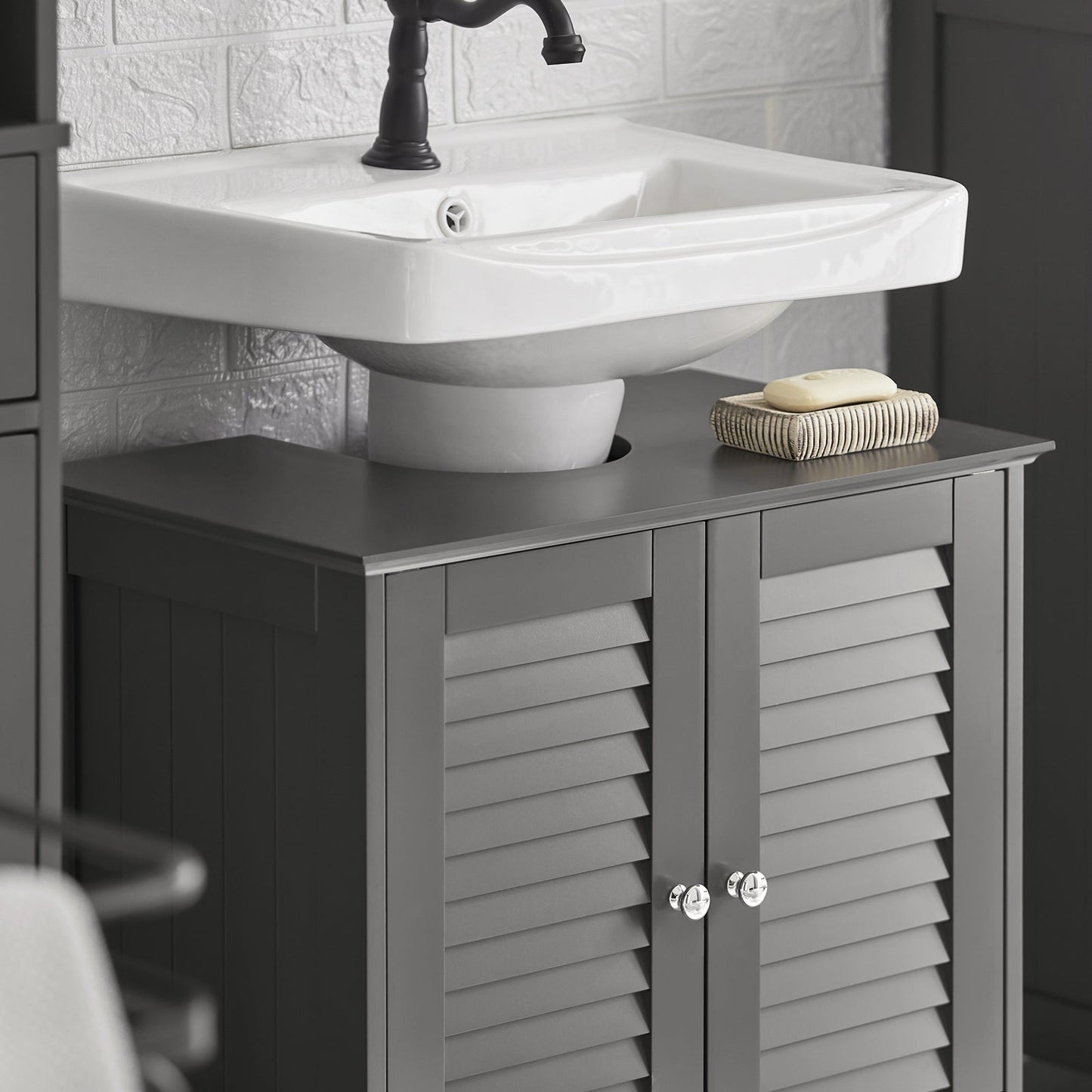 SoBuy Wastafelmeubel - 2 Deuren En 2 Laags - Grijs - 60x35x58cm
