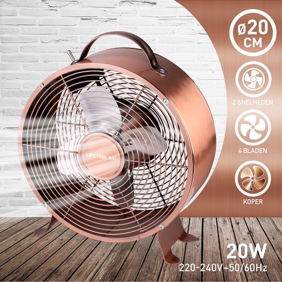 Lifetime Air Tafelventilator – 2 Snelheden – 20 W – 26 x 12 x 31 cm – Koper