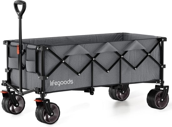 LifeGoods Bolderkar - XXL - Opvouwbaar - 300L - 150KG Draagkracht - Grijs
