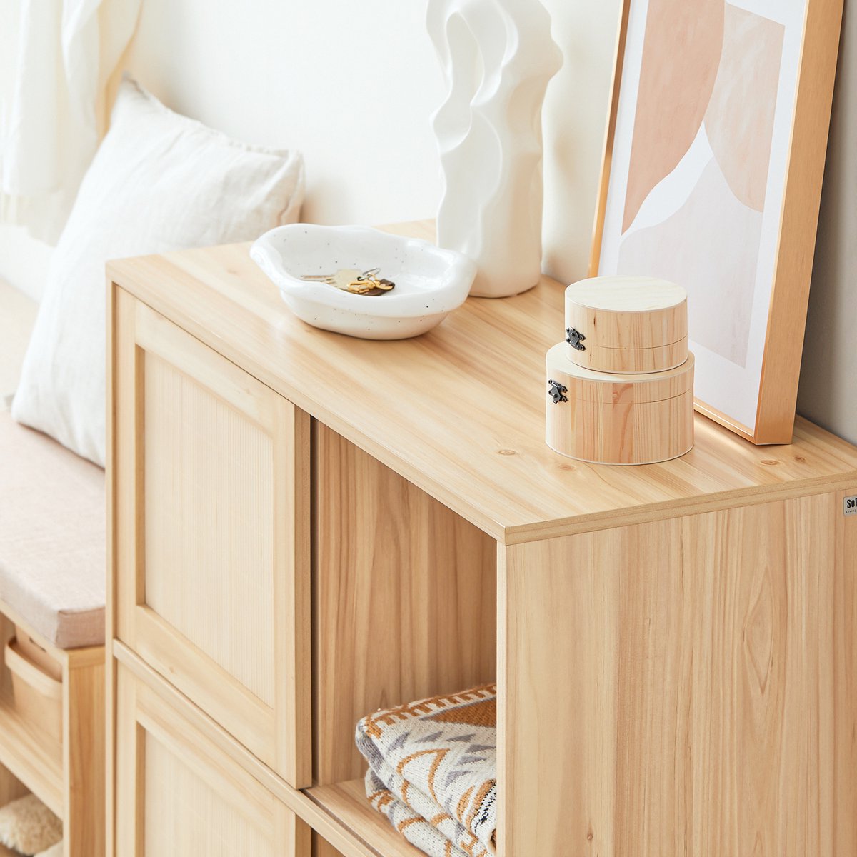 SoBuy Dressoir / Buffetkast met 2 Schuifdeuren en Wieltjes – Houten Opberger – 80×35×87 cm – Naturel
