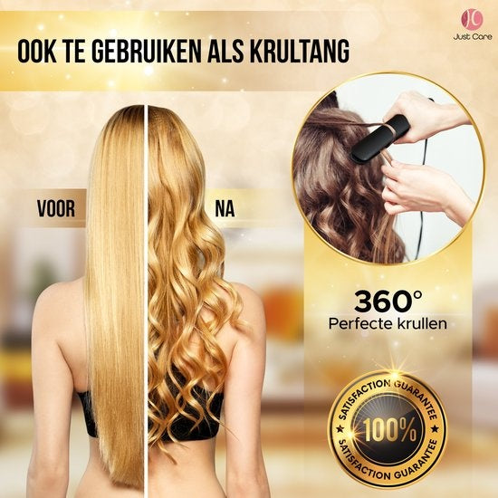JC Stijltang met Luxe Opbergetui - Stijltangen - Keramische Coating - Zwart / Goud