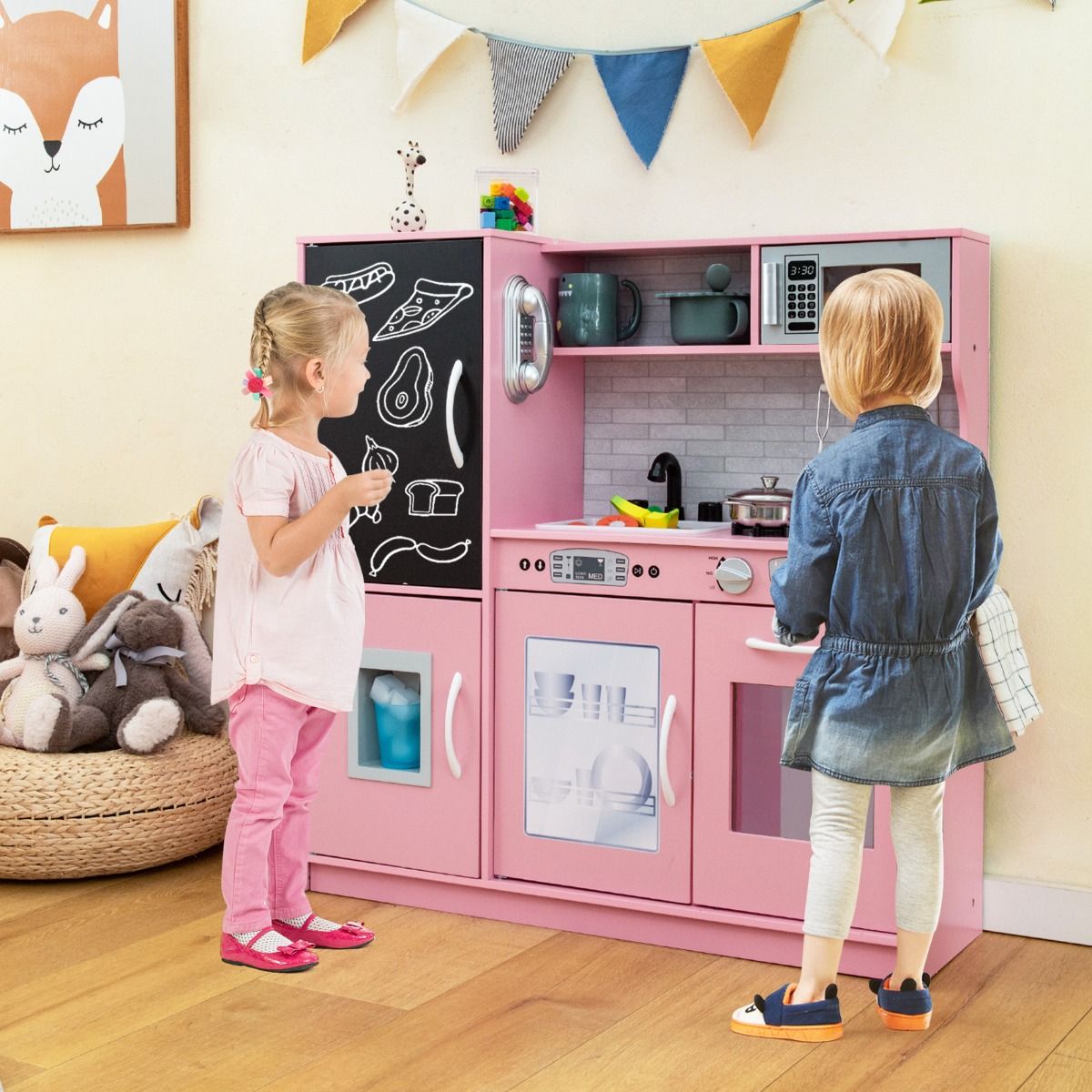 Coast Kinderkeuken - complete speelkeuken met accessoires - magnetron, ijsmachine, vaatwasser en oven - roze