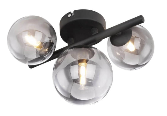 Globo Plafondlamp Riha - Zwart met Smoke Glas - 20,8 x 28,3 cm