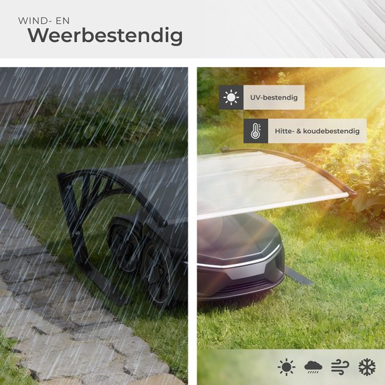 tectake® Garage voor Robotmaaier - Grasmaaier Carport - Robot Maaier Laadstation Afdak - Weerbestendig - 81 x 100 x 48 cm - Inclusief 4 Grondpennen - Transparant