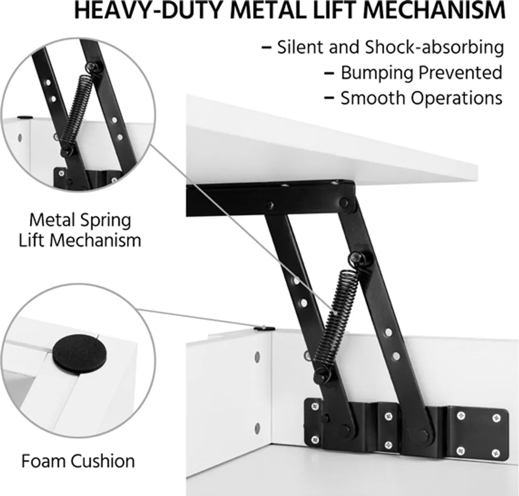 Yaheetech Salontafel met Verstelbaar Tafelblad 98 x 50 x 41,8 cm - Wit - Uitschuifbare Lift-up Salontafel met Opbergruimte