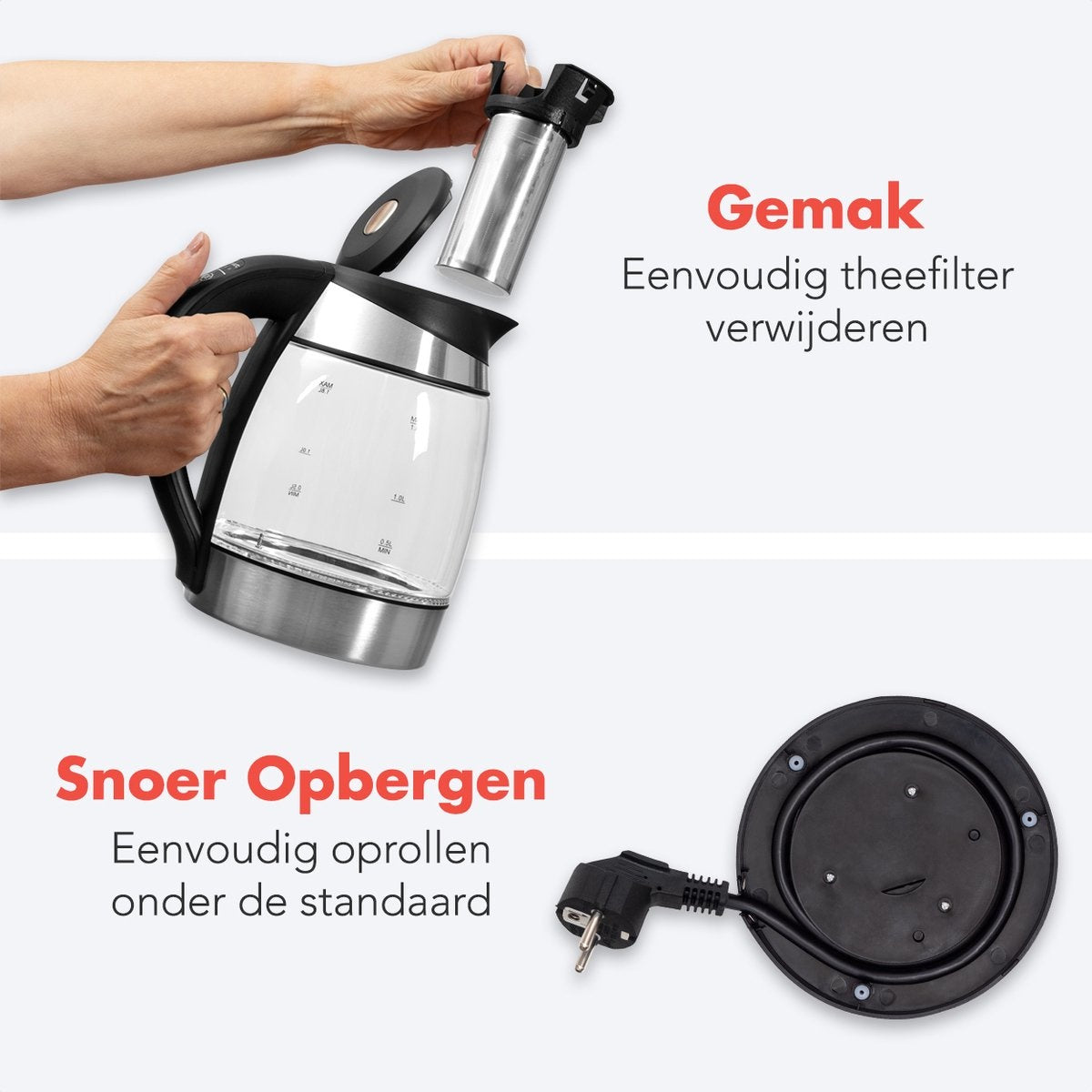 KitchenBrothers Waterkoker - 1.8L - Glas - BPA vrij - 2200W - 22.09x16x24.41 - Glas|Met temperatuurregeling
