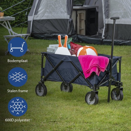 Tristar Bolderkar opvouwbaar - Stevige Bolderwagen Harmonicaframe - 70 kg draagvermogen - 39x20x75 cm - Incl. Bodemplaat en Opbergtas - Campingwagen, Transportkar, Trekwagen en Strandkar voor Tuin, Festival, Boodschappen, dagje uit - HC-0910 - Blauw