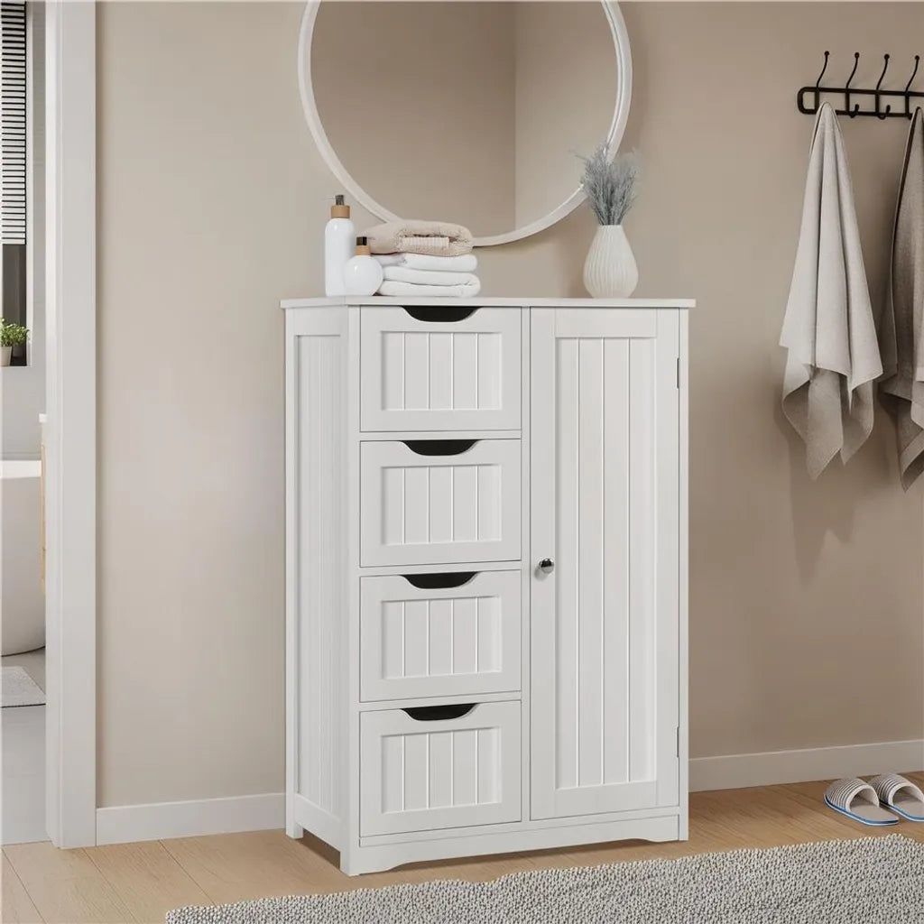 Yaheetech Badkamerkast - 56x30x82 cm - Opberging - Laden - Verstelbaar - Compact - Wit