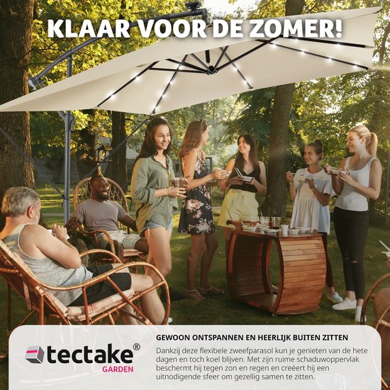 tectake® - Parasol 250cm met Solar Led Verlichting - Parasols - Zweefparasol - Zonneenergie - Incl. zonnepaneel - Tuinverlichting - beige