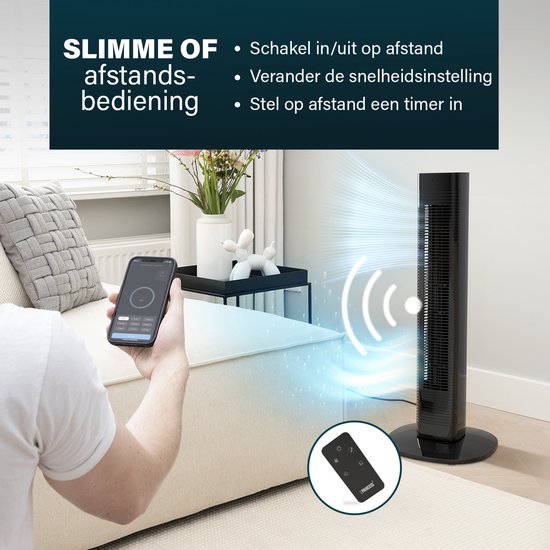 Slimme Torenventilator 80 cm – App & Afstandsbediening – Timerfunctie – Energiezuinig – Princess 358230 – Zwart