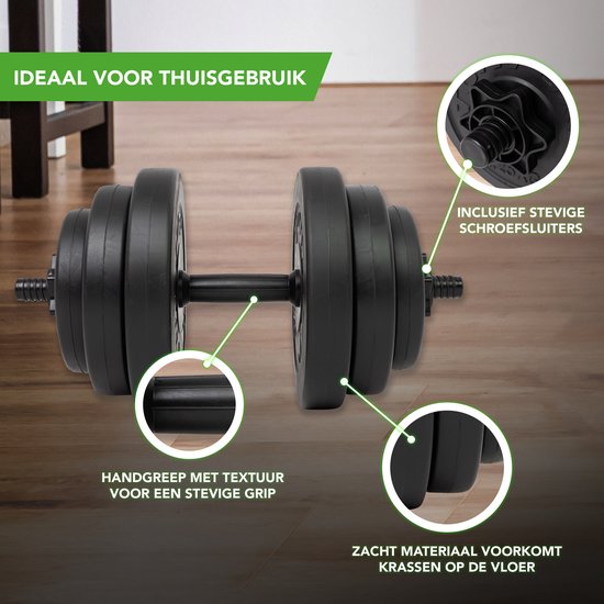 Tunturi Gewichten - Halterset - Dumbbell Set - 2 Stuks - Totaal 28kg - Zwart - Vinyl - incl. gratis fitness app