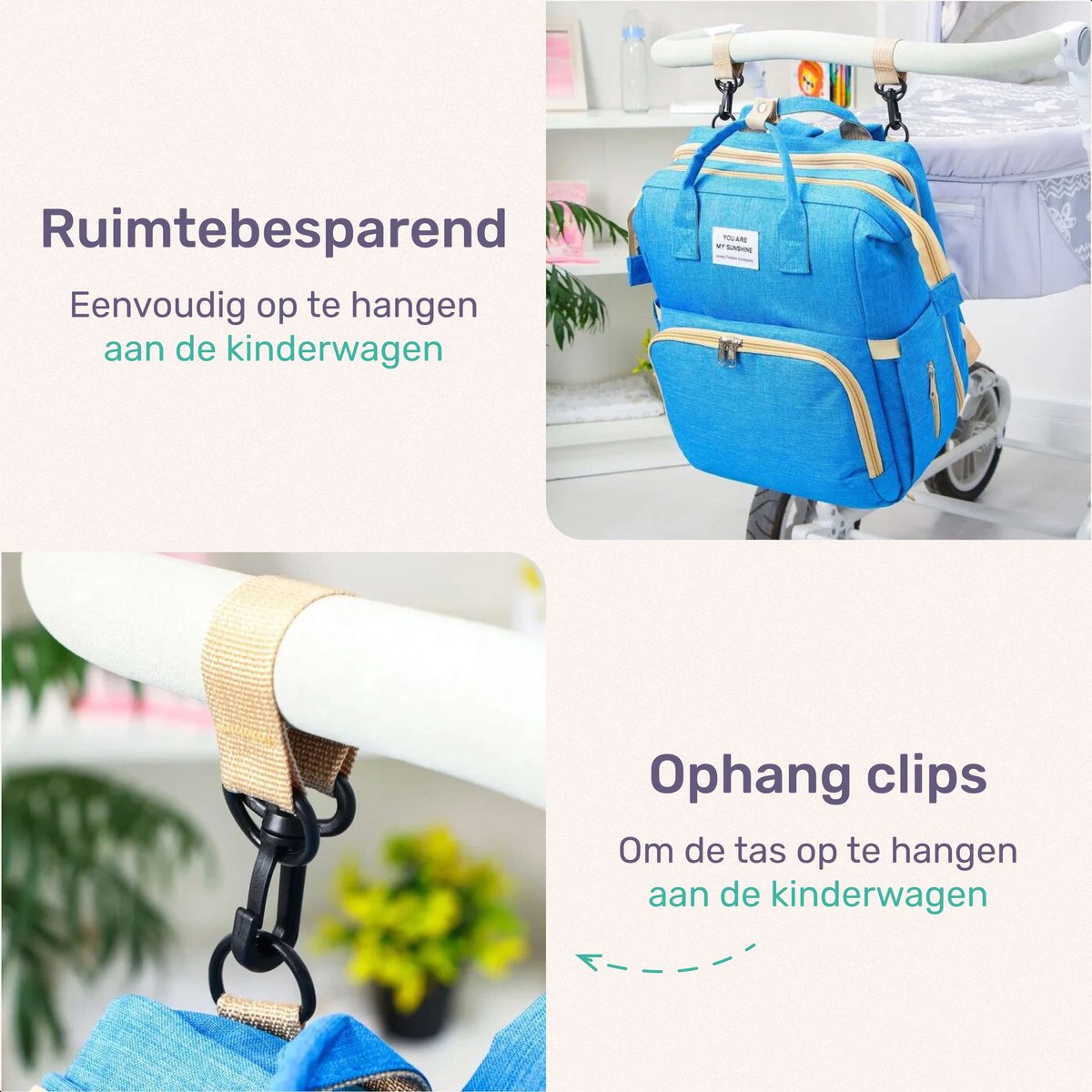 Qwali Luiertas Uitschuifbaar tot Bedje - 7 Flessenhouders - Blauw Grijs