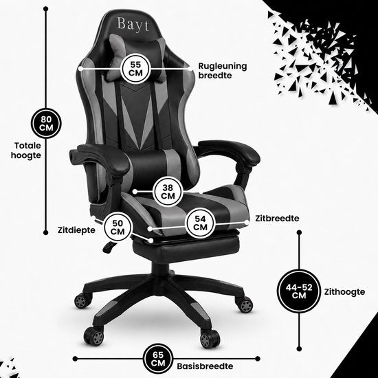 Bayt Gamestoel - Gaming Chair - Gamingstoel - Ergonomische Bureaustoel - Verstelbaar - Zwart en Grijs