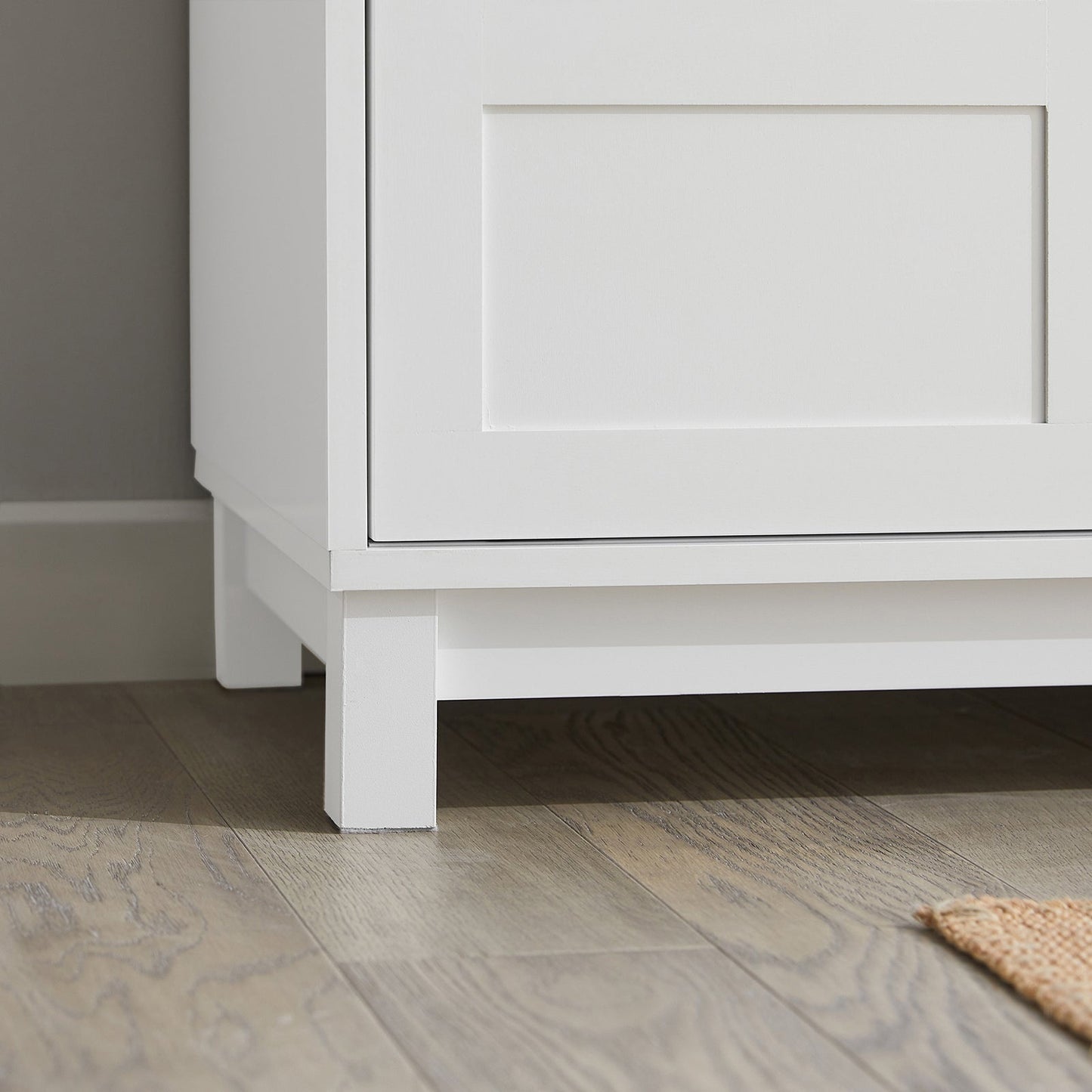 SoBuy Opbergbank met Zitkussen en Schuifdeuren – Schoenenkast voor Hal – Wit/Grijs – 114×40×53 cm