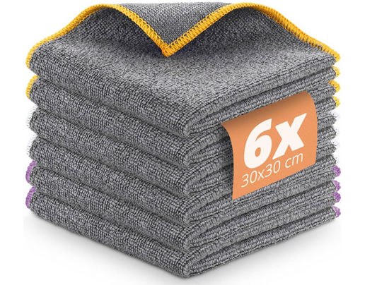 LAVANDOLA Multifunctionele Microvezeldoeken Set – 6 Stuks Pluisvrije En Absorberende Poetsdoeken – Voor Keuken En Badkamer En Displays – Grijs Microvezel – 30 x 30 cm