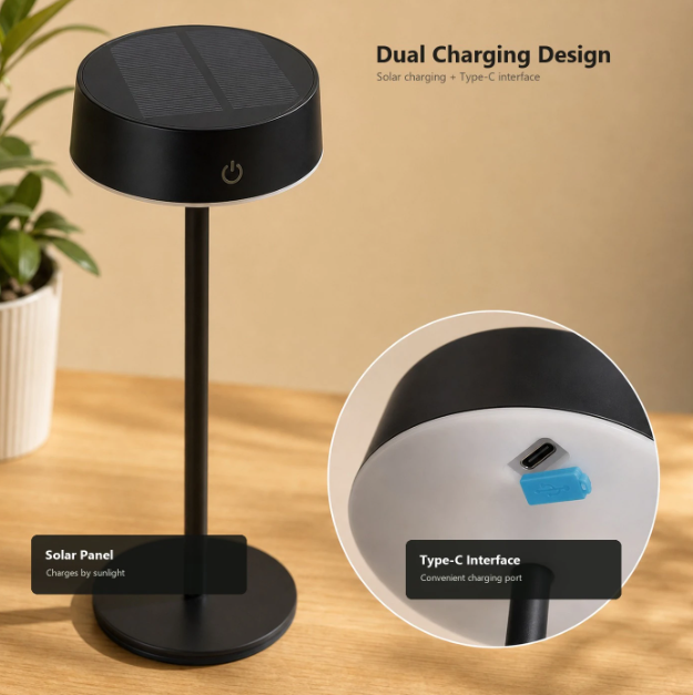 Arlgsite Solar Tafellamp - Draadloos - USB-C Oplaadbaar - Dimbaar - 3 Kleurmodes