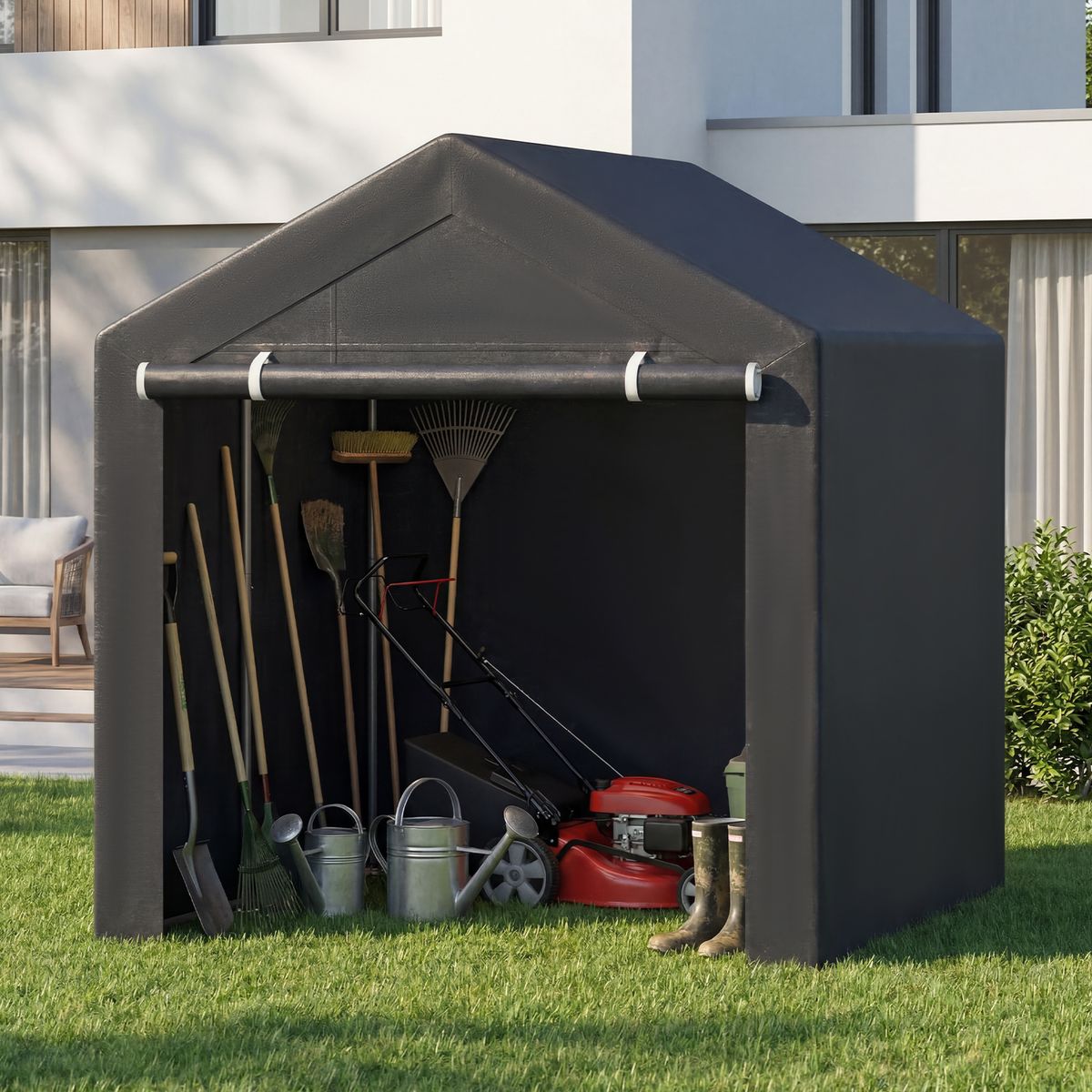 Coast Garage Tent voor Buiten - Metalen Frame - Oprolbare Deur met Rits - Donkergrijs 218,5 x 160 x 174 cm