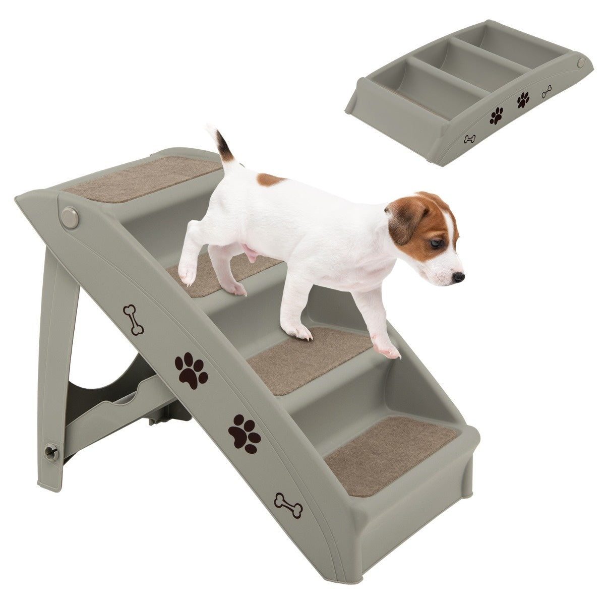 Coast Pet trappen met 4 stappen draagbare klimladder veilig honderd helling 62,5 x 38 x 49 cm grijs