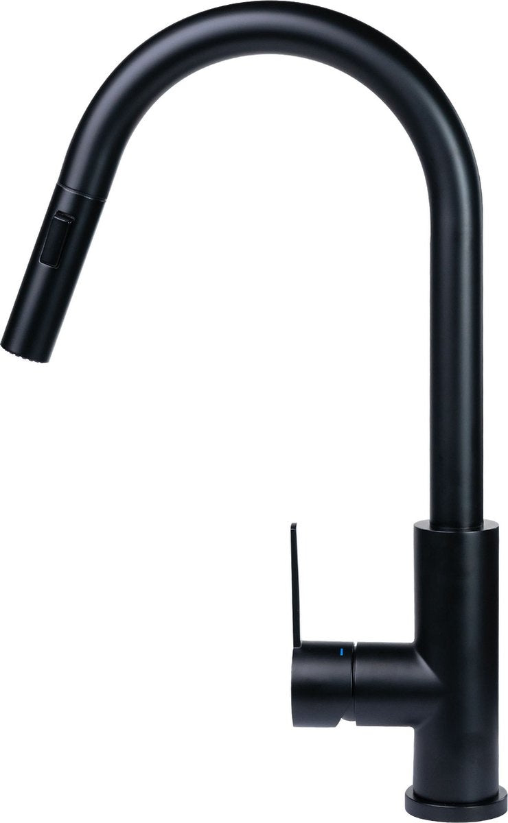 Mizzo Trigo Hoge Keukenkraan met Uittrekbare Uitloop - Semi-professionele Keukenkraan zwart met Sproeikop - Hoge Mengkraan 44cm hoog met Douchefunctie - Ideaal voor keukeneiland - RVS Mat Zwart
