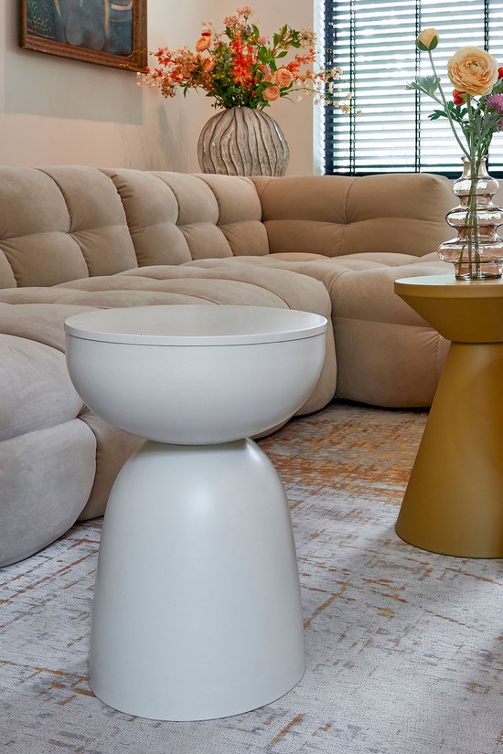 Mica Decorations Elliot Bijzettafel - Bijzettafel Rond H45 x Ø32 cm - Bijzettafeltje voor Woonkamer of Slaapkamer - Ideaal als Plantentafeltje - IJzer met Poedercoating - Off White