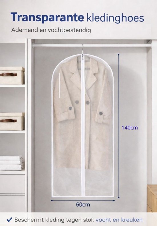 Ceruzo Kledinghoezen 5 Stuks – 60x140 cm – Beschermhoes – Transparant-Wit