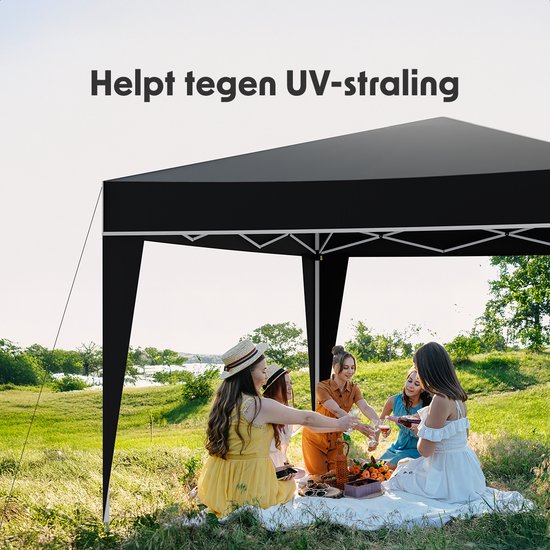 LifeGoods Partytent - Paviljoen - Easy Up - Opvouwbaar - Waterdicht - Met Draagtas - 300 x 300 cm – Zwart