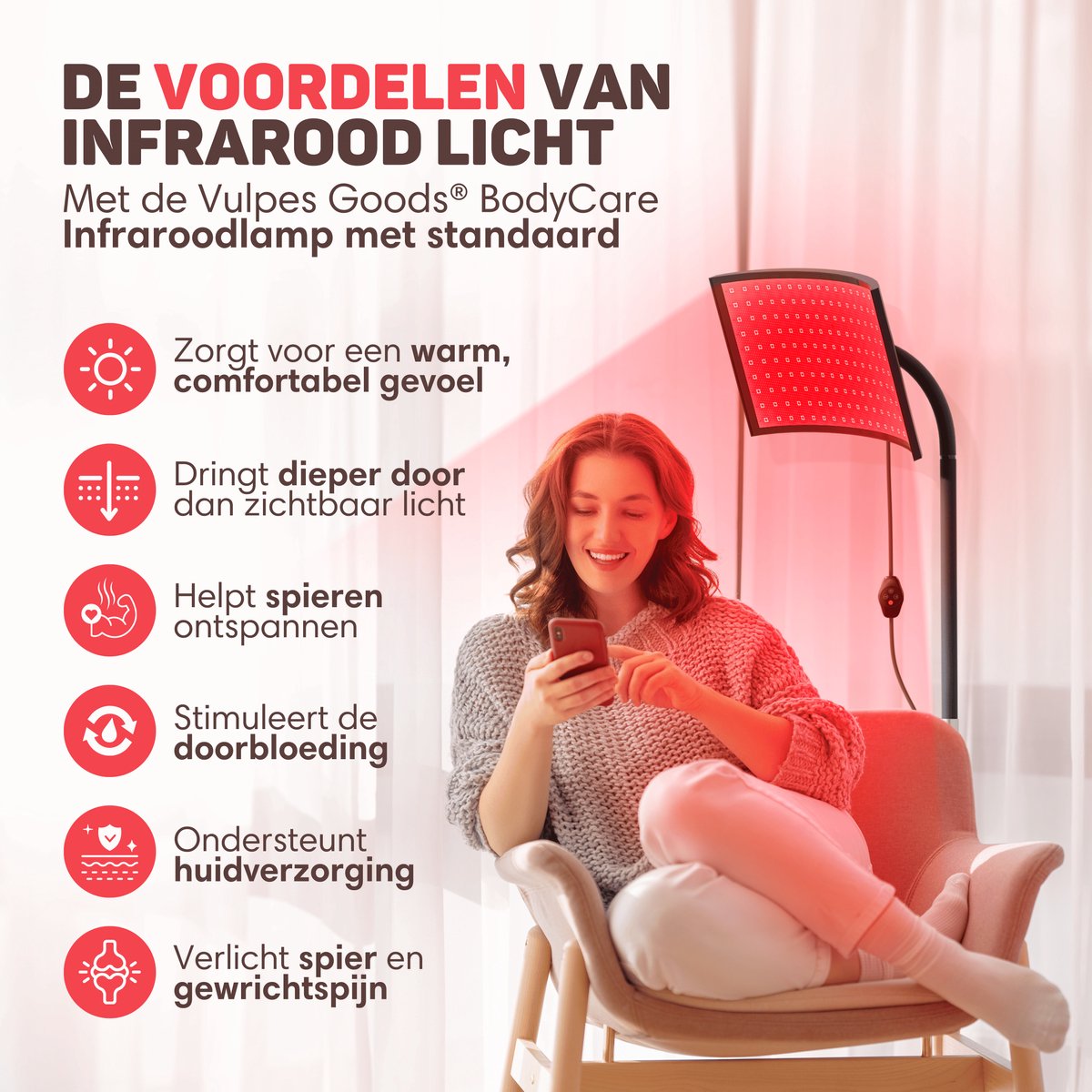Vulpes Goods BodyCare Infraroodlamp - Staand - 660/850nm - Rood