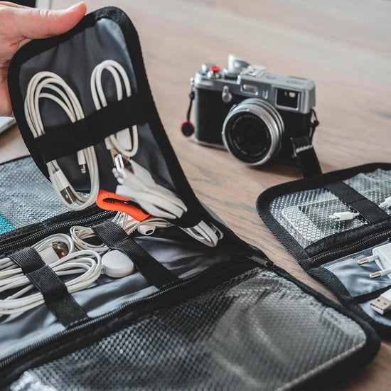 Opvouwbare Kabel Organizer Tas - Set van 2 - Compacte Elektronica Reis Kabeltasje Zwart - Sunflake
