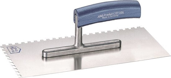 Jung Henkelmann plakspaan - ROBBIE - gebogen greep - 6x6mm getand - 280x130mm