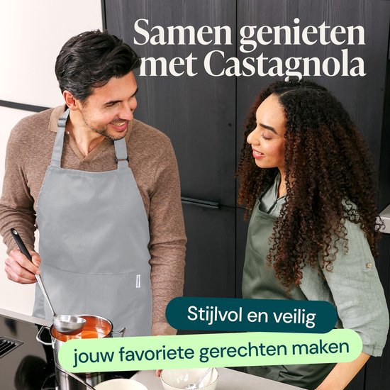 Castagnola keukenschort - Water- en vuilafstotend - Professioneel Kookschort - BBQ Schort voor Dames en Heren - Unisex - Verstelbare Gesp - Extra Grote Vakken - Lichtgrijs