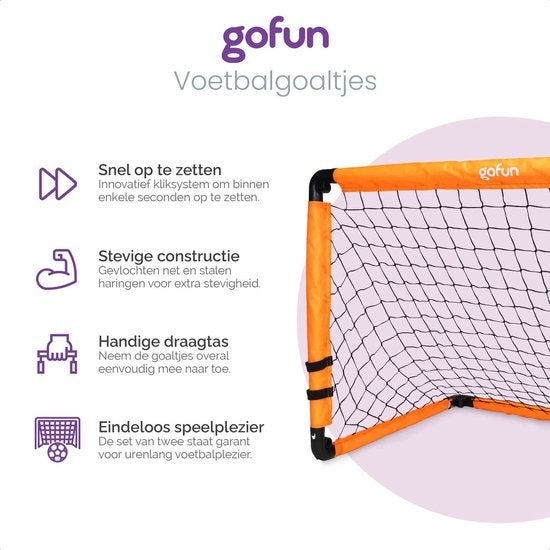 Gofun Voetbaldoel set van 2 – Voetbaldoeltjes – Opvouwbaar – 90 x 60 x 60 cm – Zwart/Oranje